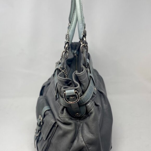 Coach Vintage Satchel | Extra Large Grey Leather Purse | Exotic Teal Accent Hand - Picture 8 of 12